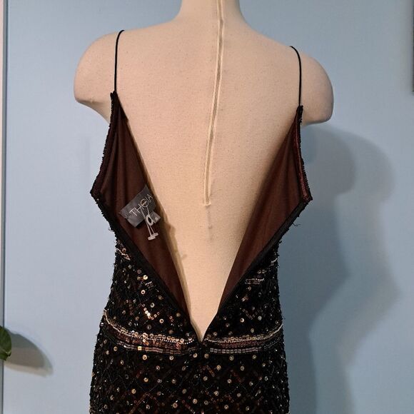 Theia Couture  Sleeveless Embellished Beaded Cocktail Dress Size 10 Black/Brown - Picture 9 of 13
